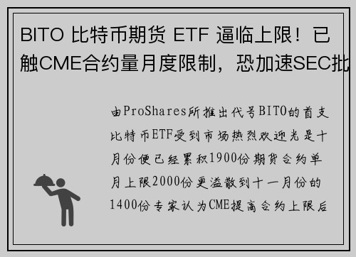 BITO 比特币期货 ETF 逼临上限！已触CME合约量月度限制，恐加速SEC批准现货？